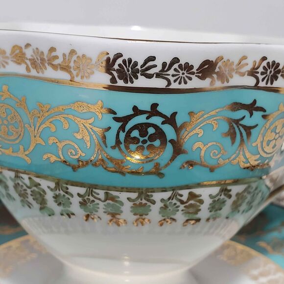 Salisbury Teacup and Saucer Blue Gold Vintage - Picture 3 of 10